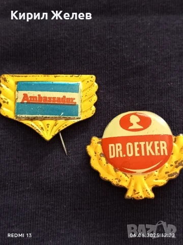 Две значки AMBASSADOR,DR.OETKER стари редки за КОЛЕКЦИЯ ДЕКОРАЦИЯ 29775