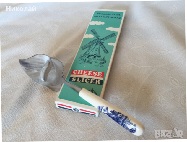 Нож / слайсер/ шпатула за сирене с керамична дръжка Elesva Delft blue, неръждаема стомана, нов, снимка 8 - Прибори за хранене, готвене и сервиране - 36166690