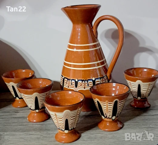 Керамичен комплект чаши и кана, снимка 5 - Сервизи - 50578328