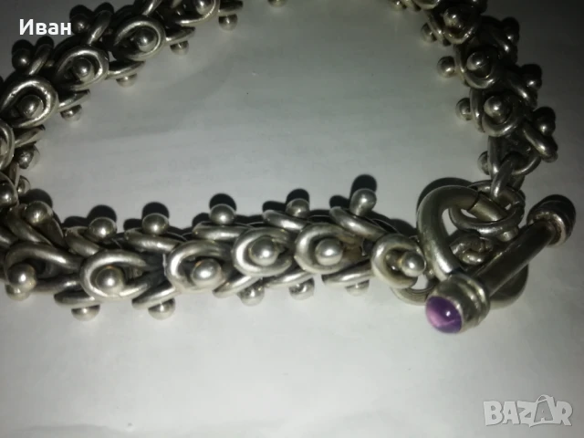 Сребърна гривна с Аметисти , снимка 4 - Гривни - 51184575