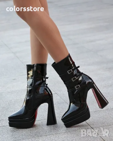 Боти на ток - черен лак - YSV3, снимка 2 - Дамски боти - 48427580