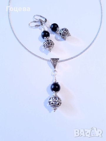 Разкошният ни нов комплект с камъни Черен диамант и фини филигранни орнаменти в цвят сребро , снимка 4 - Бижутерийни комплекти - 41819158
