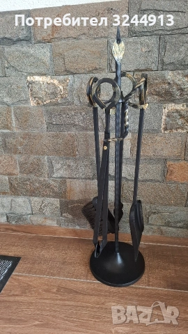 Красив комплект за камина от ковано желязо пет части