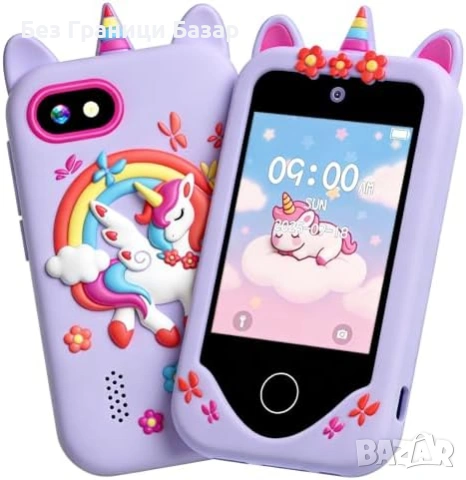 Нова Играчка телефон за деца 3-8 г., музика, будилник, таймер, стикери, кейс