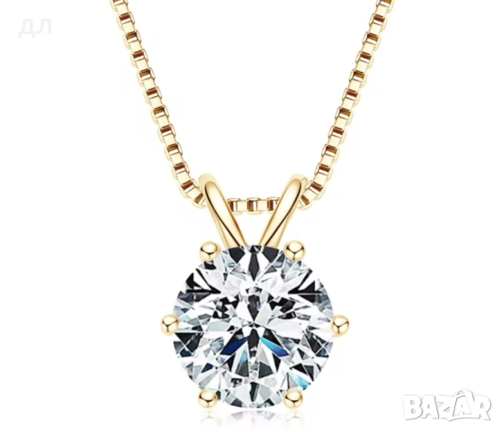 Сребърно колие с позлата с диамант, мойсанит 2 карата