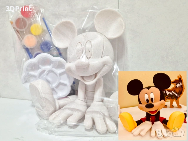 Комплект за оцветяване – 3D фигура Мики Маус + бои и палитра (17 см)