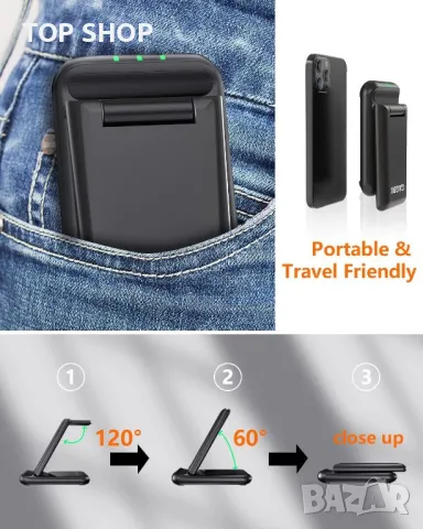 GAGBK Станция за безжично зареждане 3 в 1,съвместимо с iPhone,Apple Watch,Airpods, снимка 5 - Безжични зарядни - 48765179