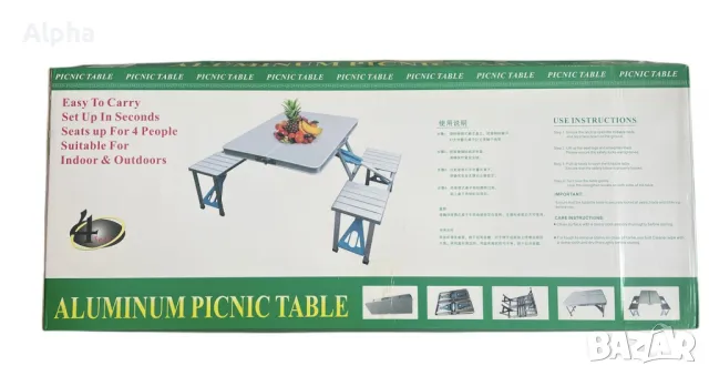 Комплект Сгъваема маса с вградени 4 стола за къмпинг, пикник, снимка 1