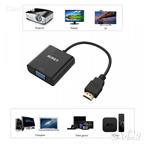 Преходник HDMI към VGA AUKEY , позлатен, HDMI мъжки към VGA женски, снимка 2 - Кабели и адаптери - 35828175