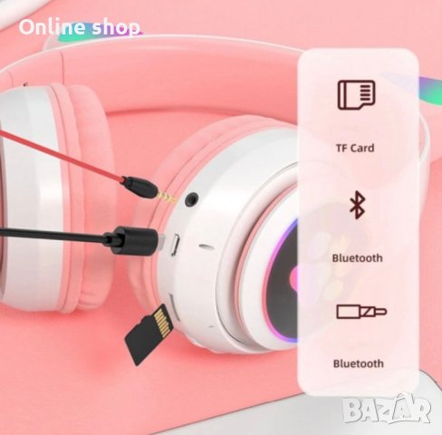 Безжични светещи слушалки котешки ушички, снимка 3 - Bluetooth слушалки - 41142248