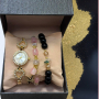 Подаръчен дамски комплект от часовник с камъни цирконии и два броя гривни от естествени камъни  , снимка 1 - Гривни - 44527390