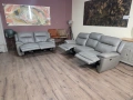Сив кожен комплект дивани тройка и двойка с ел. релакс механизъм, снимка 12