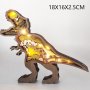 Красива Дървена фигура на динозавър Рекс и Трицератопс и LED светлина, Статуеткa за декор на дом, снимка 1