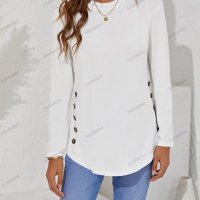 Дамска едноцветна ежедневна блуза с копчета и падащо рамо, 2цвята - 023, снимка 8 - Блузи с дълъг ръкав и пуловери - 42400236