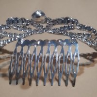Коронка тиара гребен метална сребриста с камък забождане в коса прическа сватба детска дамска, снимка 2 - Аксесоари за коса - 34023833