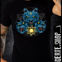 Черна тениска с щампа THEREE BLUE CATS, снимка 1 - Тениски - 41342026