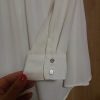 Бяла шифонена риза с интересен разширен удължен гръб, снимка 5 - Ризи - 41554701