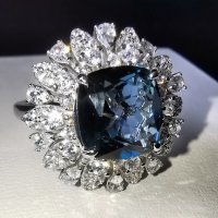 Елегантен Сребърен 925 пръстен с Родиево покритие и Натурален London Blue Топаз и Циркони!, снимка 10 - Пръстени - 42132140