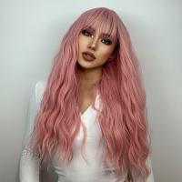 Вълнообразна розова перука с бретон, снимка 5 - Аксесоари за коса - 44695917