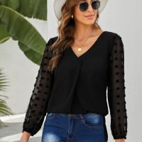 Дамски елегантен топ в черно с ръкави на точки, снимка 4 - Блузи с дълъг ръкав и пуловери - 39581226
