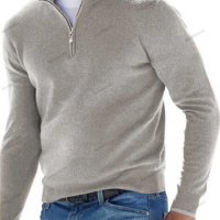 Топ мъжки ежедневен пуловер с V-образно деколте и цип, 10цвята - 023, снимка 2 - Пуловери - 39111155