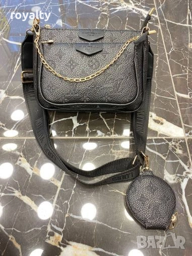 Louis Vuitton Черна Дамска Кожена Чанта С Три Части , снимка 1