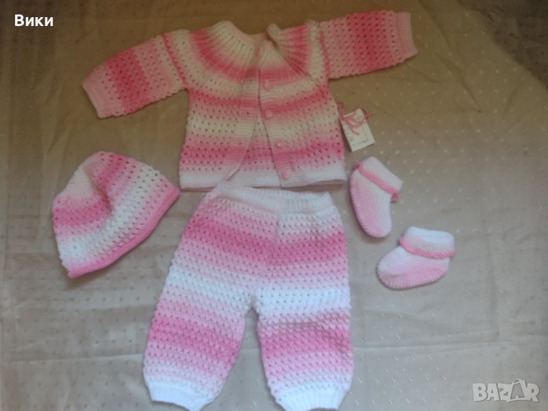 Плетен бебешки костюм в розово и бяло , снимка 1