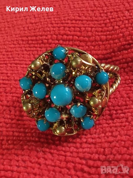 19 ВЕК ПОЗЛАТЕН ТЮРКОАЗЕН БРОНЗОВ ФИЛИГРАН ПРЪСТЕН СТАРО ГРАДСКО БИЖУ СТАР ЮВЕЛИРЕН УНИКАТ 17256, снимка 1