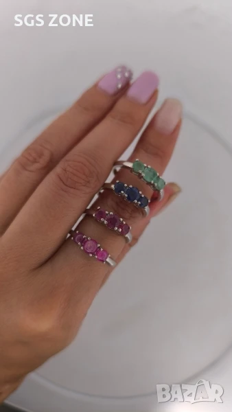 СРЕБЪРЕН ПРЪСТЕН С РУБИН, САПФИР, ИЗУМРУД , снимка 1
