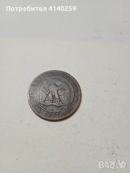 Франция монета 10 сантима 1861 г , снимка 1