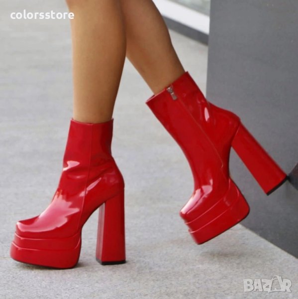Боти на ток - червен лак - VS21, снимка 1