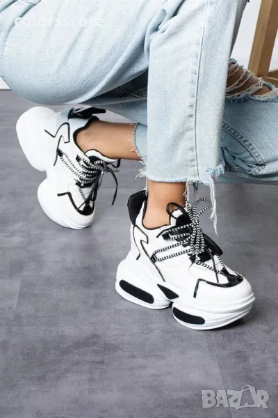 Кецове на платформа - бяло с черно - PA400, снимка 1