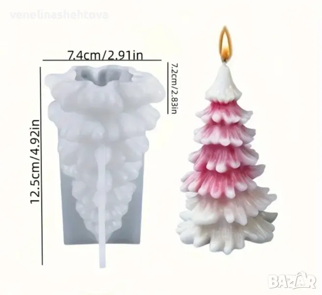 3D Голяма коледна елха Силиконов молд форма за свещи гипс сапун КОД 4357, снимка 1