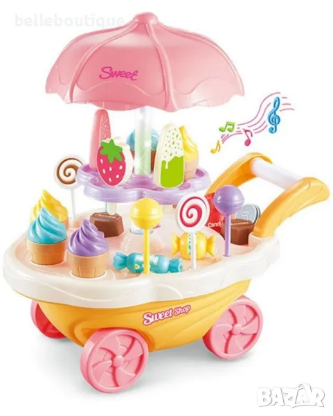 Детска музикална количка магазин-сладкарница за сладоледи, близалки и бонбони, снимка 1