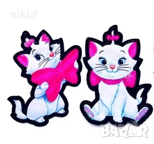 Коте Мари Marie Cat с пайети апликация с пайети за дреха дрехи самозалепваща се нашивка , снимка 1