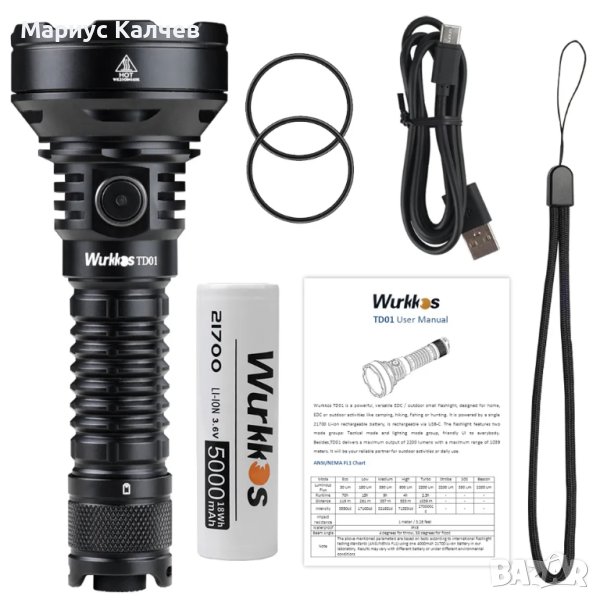 Тактически далекобоен фенер Wurkkos TD01 2200LM, ЧИСТО НОВ, снимка 1