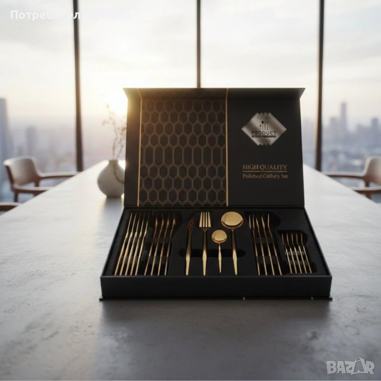 Комплект прибори за хранене от 24 части с луксозен дизайн и магнитна кутия, снимка 1