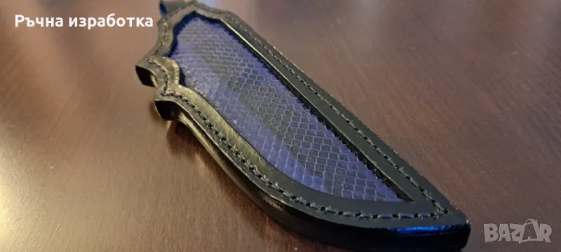 Кания естествена кожа с вложка от змийска кожа телешки бланк нож лов, снимка 1