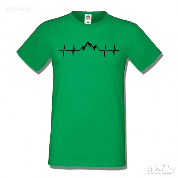 Мъжка тениска Heartbeat Mountain,Къмпинг,Планина,Изненада,Подарък,Поход,Връх,Хижа,, снимка 1