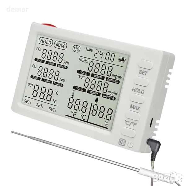 Kethvoz 8 в 1 Монитор за качество на въздуха на закрито с външна сонда, снимка 1