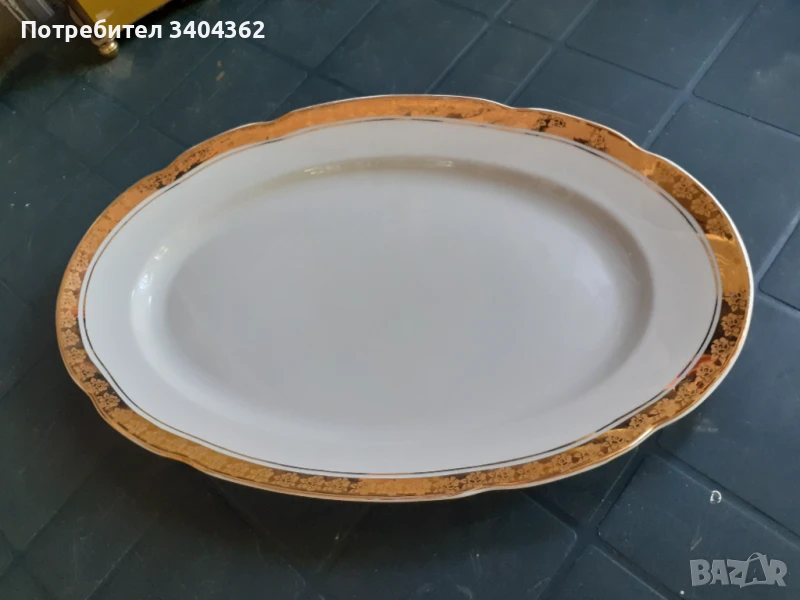 Български порцелан Китка Нови Пазар плато позлата, снимка 1