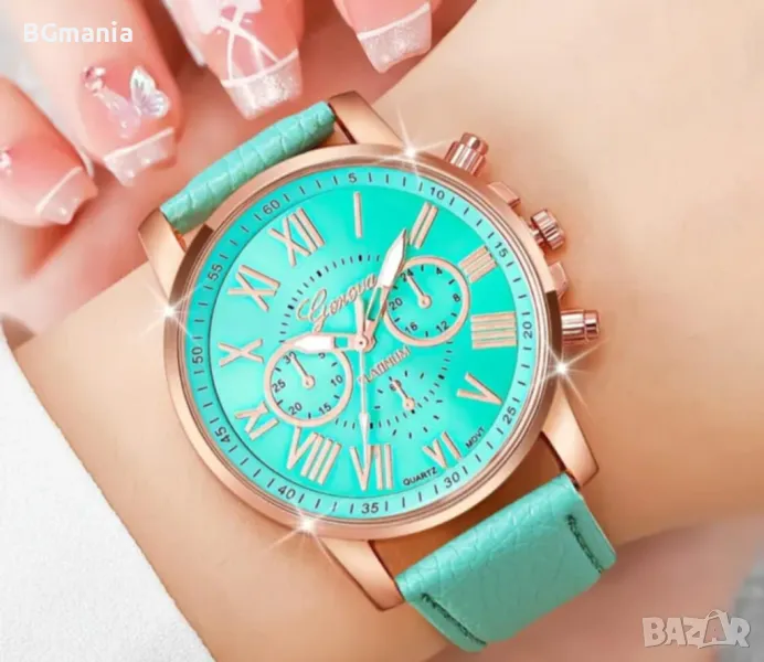 Уникален дамски комплект часовник с гривна в стилно зелено и изящно бижу, снимка 1