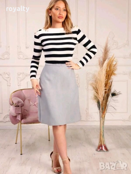 Дамска кашмирена блуза в бяло райе, снимка 1