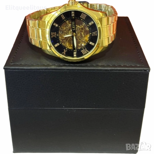 Луксозен и елегантен мъжки златист часовник LEIYI, снимка 1
