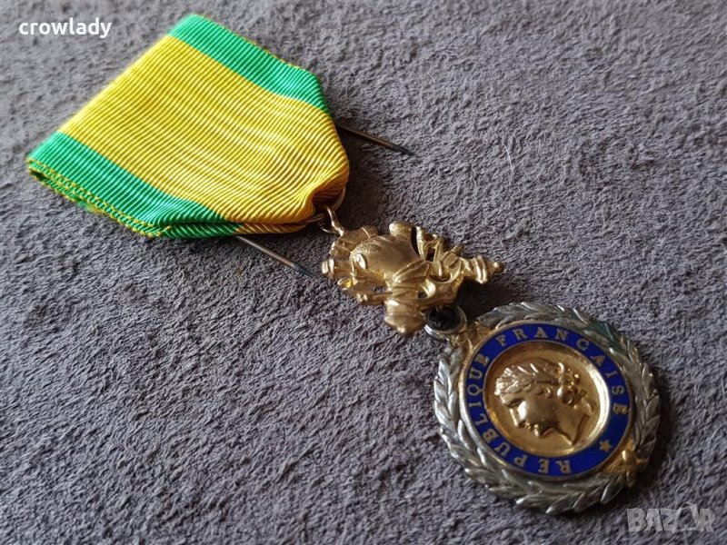 Френски сребърен с позлата военен орден медал 1870 , снимка 1