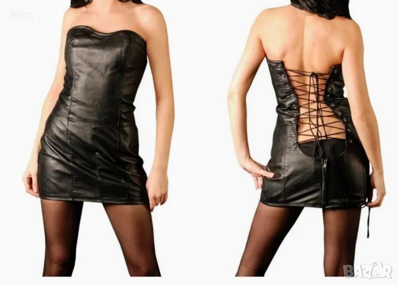 L/XL Your Fetish World Черна, кожена, къса рокля с отворяем цип отзад, снимка 1