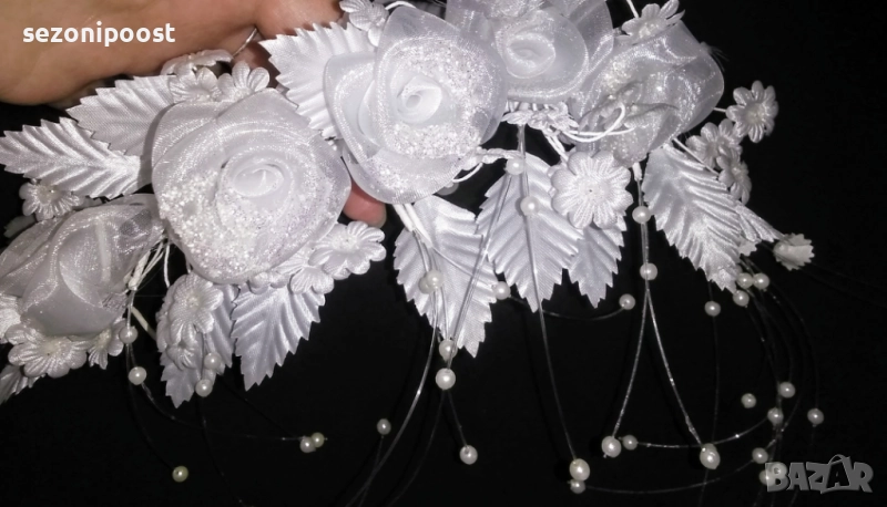 🌸Дамски бял булченски венец диадема със цветя🌸, снимка 1