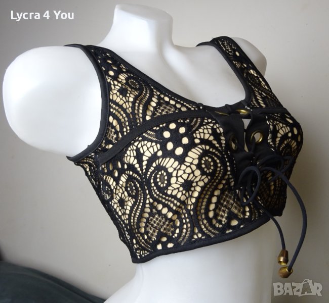 S/M къс дамски дантелен топ/бюстие с черна дантела, снимка 1