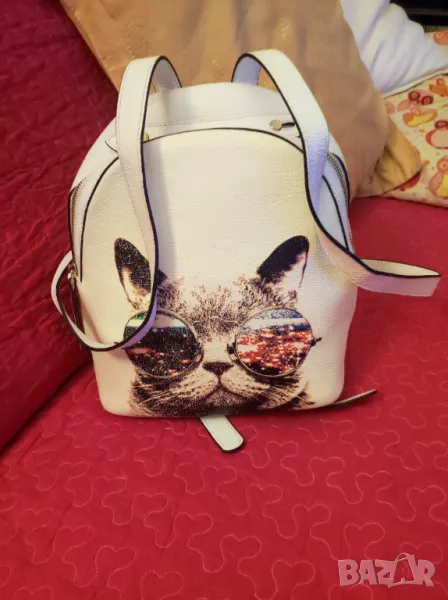 Нова раница от естествена кожа с коте, снимка 1