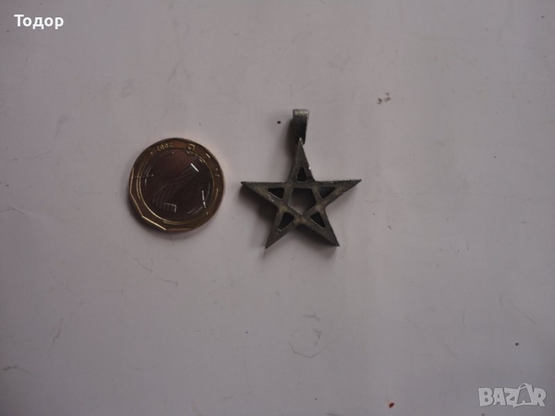 Старинен калаен медальон амулет пентаграм , снимка 1